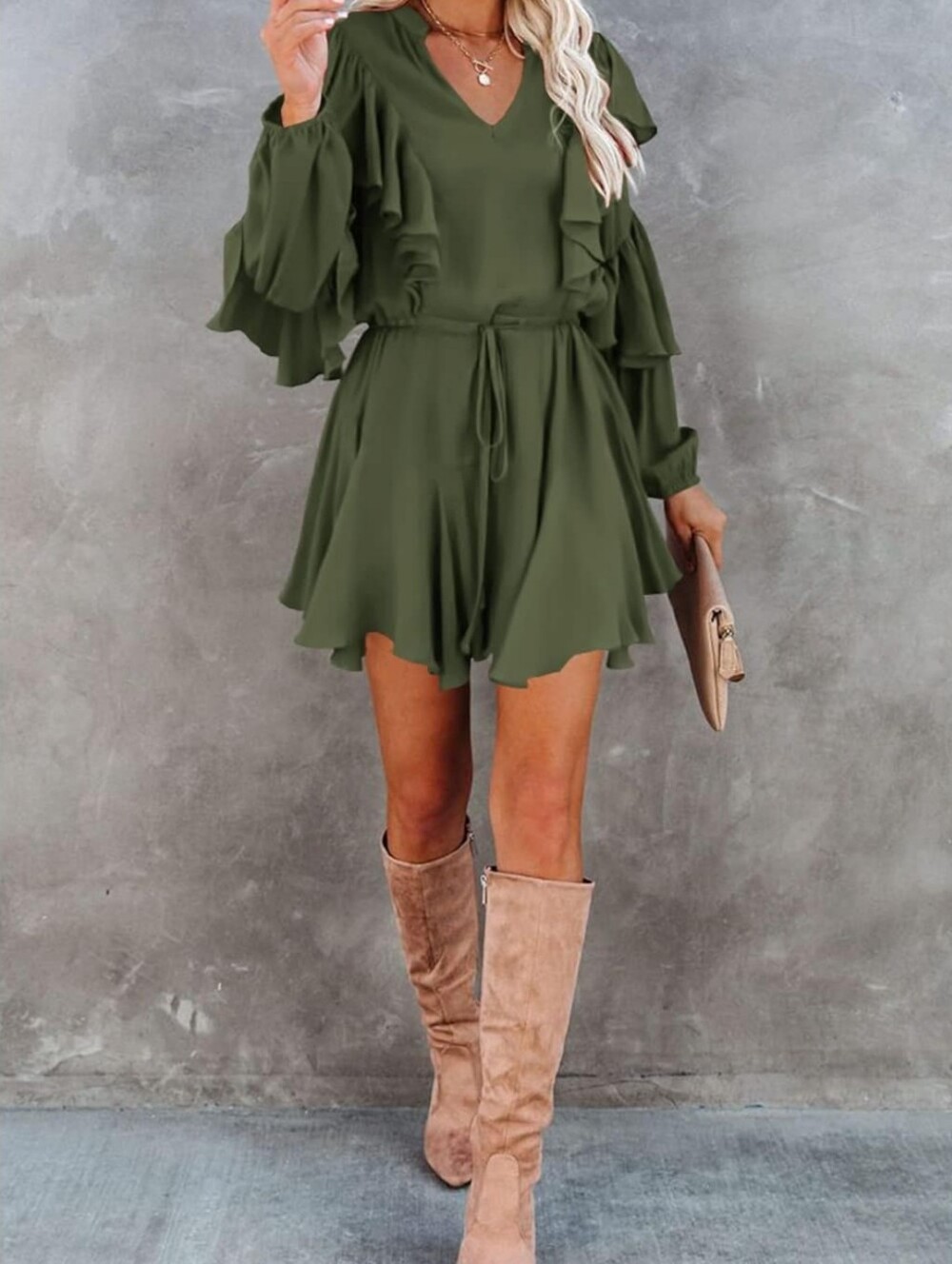 Long Sleeve, Rufflle, Mini Dress. Size X-Large